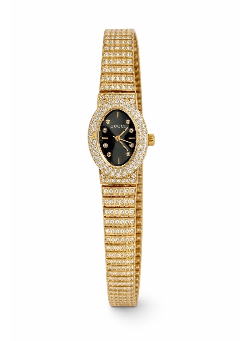 Gucci Women’s Gold Stainless Steel Watch with Black Dial and Crystal Bezel